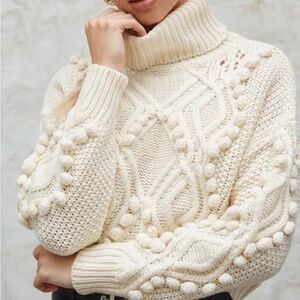 Forever 21 Cream pom Pom Pom Turtleneck Sweater